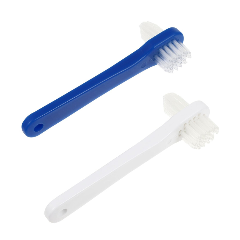 2pcs Dual Head Denture Cleaning Brush with U Shape Firm Nylon Bristles and Ergonomic Non Slip Grip for False Teeth Care