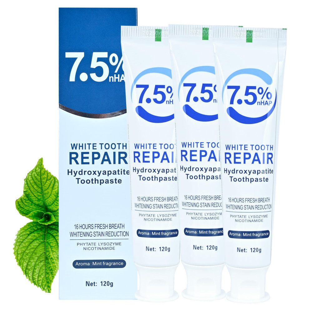 Hydroxyapatite Toothpaste 3Pack for Sensitive Teeth, Enamel  and Strengthening, Mint 4.23oz