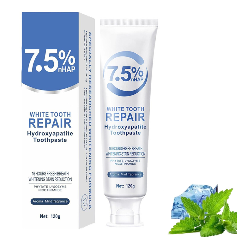 7.5% Hydroxyapatite Toothpaste for Enamel Strengthening, Fluoride Formula with Gentle Mint Flavor