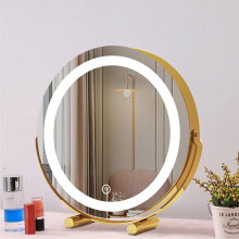 Lighted Makeup Mirror with 360 Rotation, Touch Control, USB Charging, 3 Lighting Modes, Gold 17.7'x19.3'