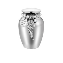 Handcrafted Silver Cremation Urn for Human Ashes, Durable Aluminum Keepsake Memorial with Wing Design