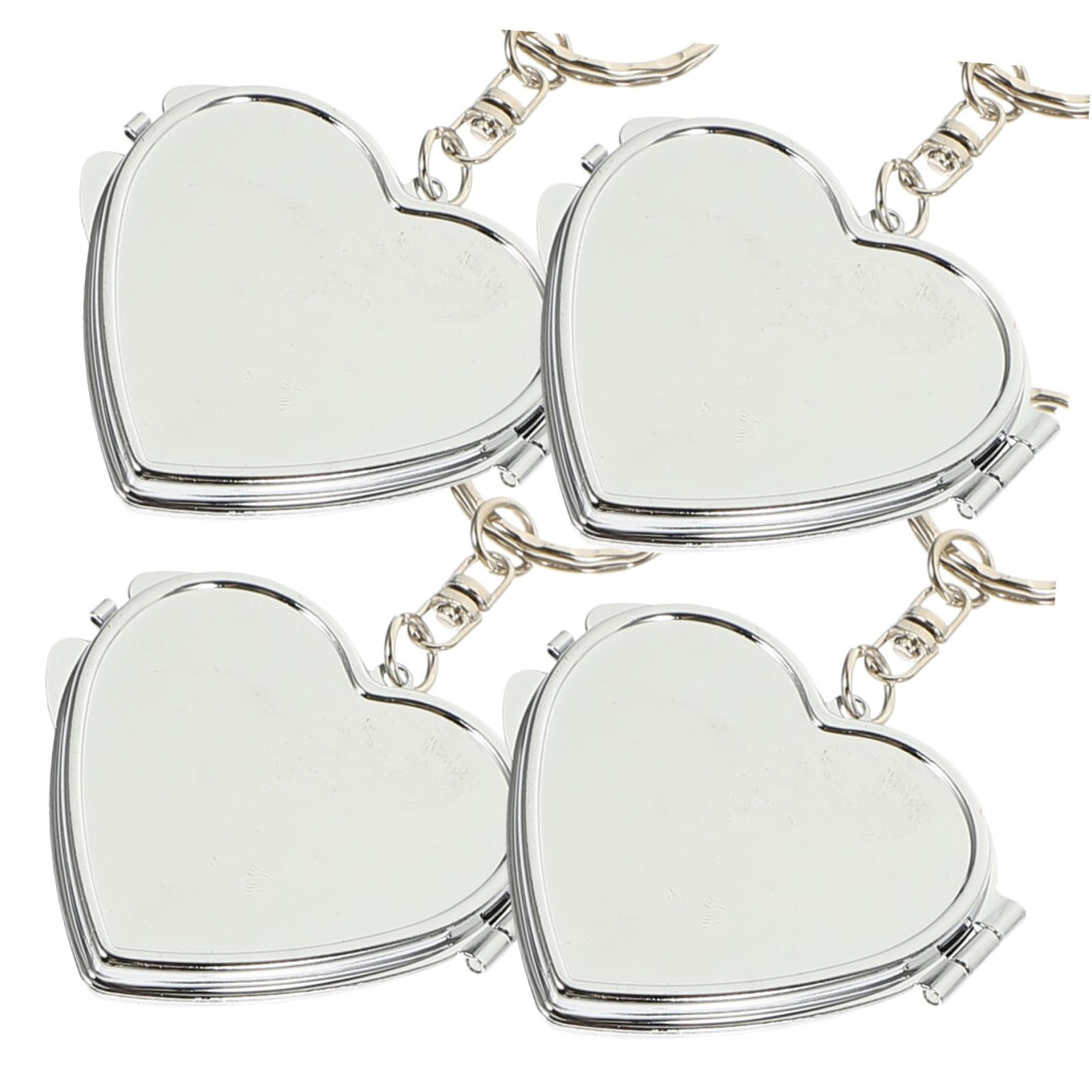 4pcs Heart Shaped Folding Pocket Mirror Keychain DoubleSided Compact Makeup Mirror for Women