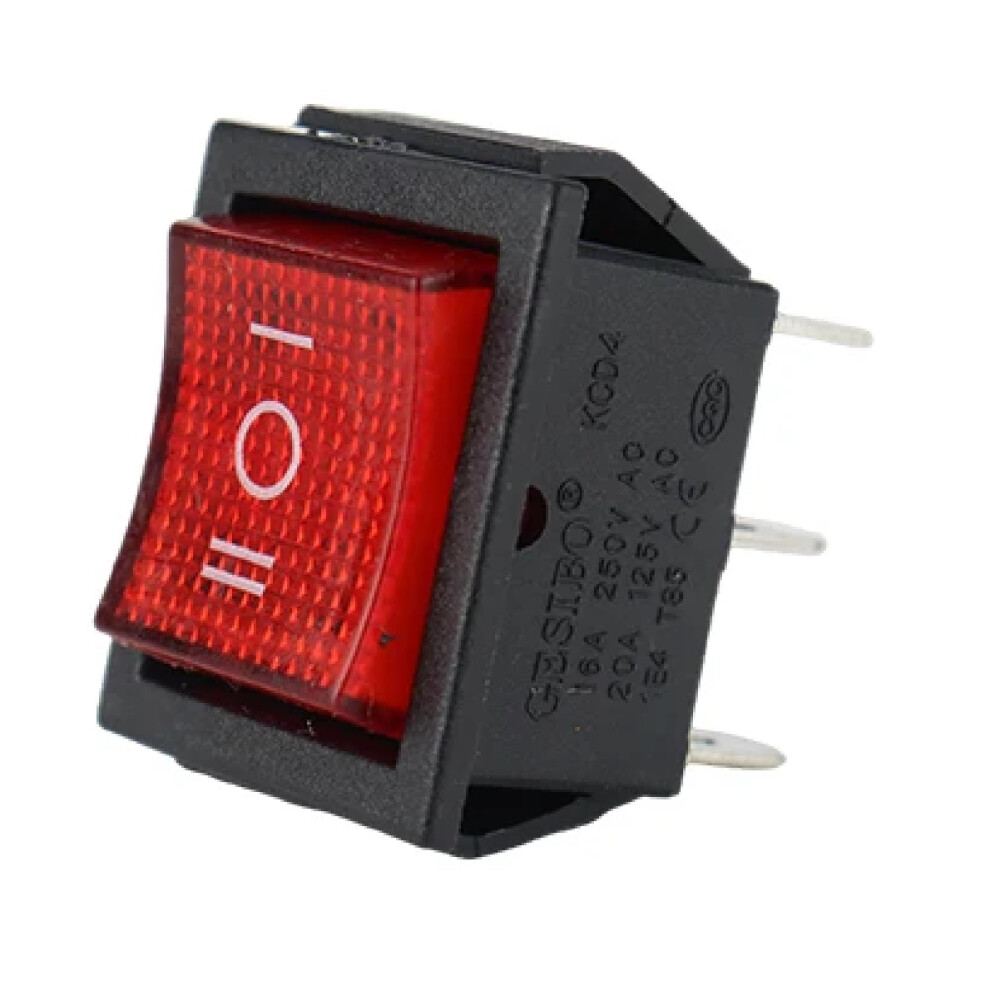Kcd4 Illuminated Rocker Switch 6 Pin 23 Position 16A 250Vac 20A 125Vac Heavyduty Red/Light 9113335598256