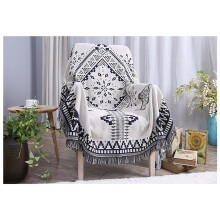 Boho Throw Blanket White Reversible Woven Cotton Sofa Blanket for All Season Comfort