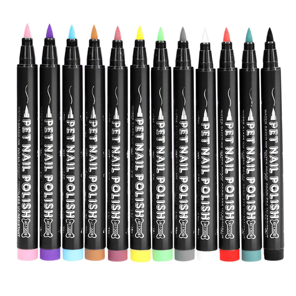 Dog Nail Polish Pens Set with Quick Drying Pet Safe Formula, 12 Vibrant Colors Fine Tip Design
