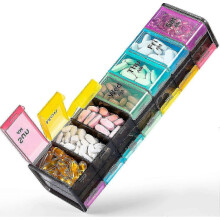 (Black) Extra Large Weekly Pill Organizer - 7 Day Pill Box, 14 Cells Am Pm Pill Case With Double Layer Jumbo Compartment For Pills, Vitamin