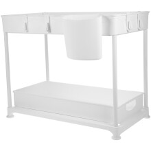 2Pcs Layered Under Sink Storage Shelf White Telescoping Kitchen Rack