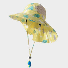 (yellow)Kids Sun Hat With Whistle And Neck And Ear Cover Anti-uv Fisherman Hat For Girls And Boys For Summer Beach