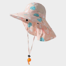 (beige)Kids Sun Hat With Whistle And Neck And Ear Cover Anti-uv Fisherman Hat For Girls And Boys For Summer Beach