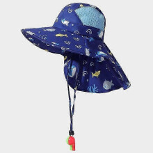 (dark blue)Kids Sun Hat With Whistle And Neck And Ear Cover Anti-uv Fisherman Hat For Girls And Boys For Summer Beach