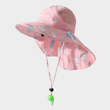 (pink)Kids Sun Hat With Whistle And Neck And Ear Cover Anti-uv Fisherman Hat For Girls And Boys For Summer Beach