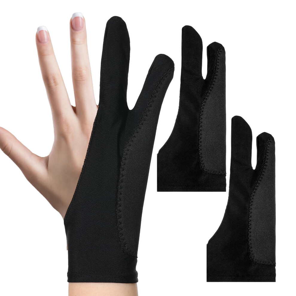 2 Pcs Digital Art Drawing Glove With Palm Rejection, Twofinger Ambidextrous Fit For Tablet And Paper Sketching, Large Black 9070919788093