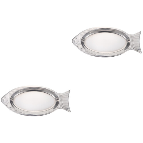 2Pièces Plateau Poisson Acier Inoxydable Argenté 2