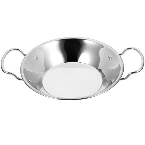 2Pcs Stainless Steel Wok Double Handle Kitchen Cooking Pot Silver 2