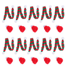 10Sets Wollen Kerstmutsen En Sjaals Mini Decoratie Voor Wijnflessen