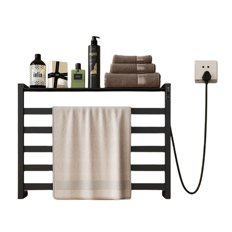 Black Stainless Steel Heated Towel Rack 5 Bars, Wall Mounted Electric Towel Warmer With Shelf And Timer 9099447347565