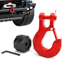 3/8 Inch Heavy Duty Winch Hook and Cable Stopper Set, G70 Forged Steel Recovery Hook with Safety Latch, 37,478 lbs Capacity, Red
