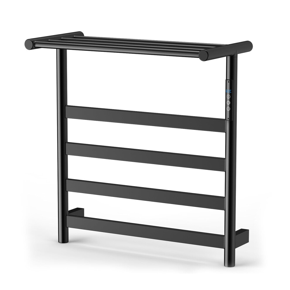 Black Electric Towel Rail With Digital Display, Wall Mounted Heated Warmer, Adjustable Timer 55X56x26cm 9099447347794