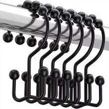 Rust Proof Stainless Steel Double Glide Shower Curtain Hooks Rings, 12 Pcs Black, Smooth Slide