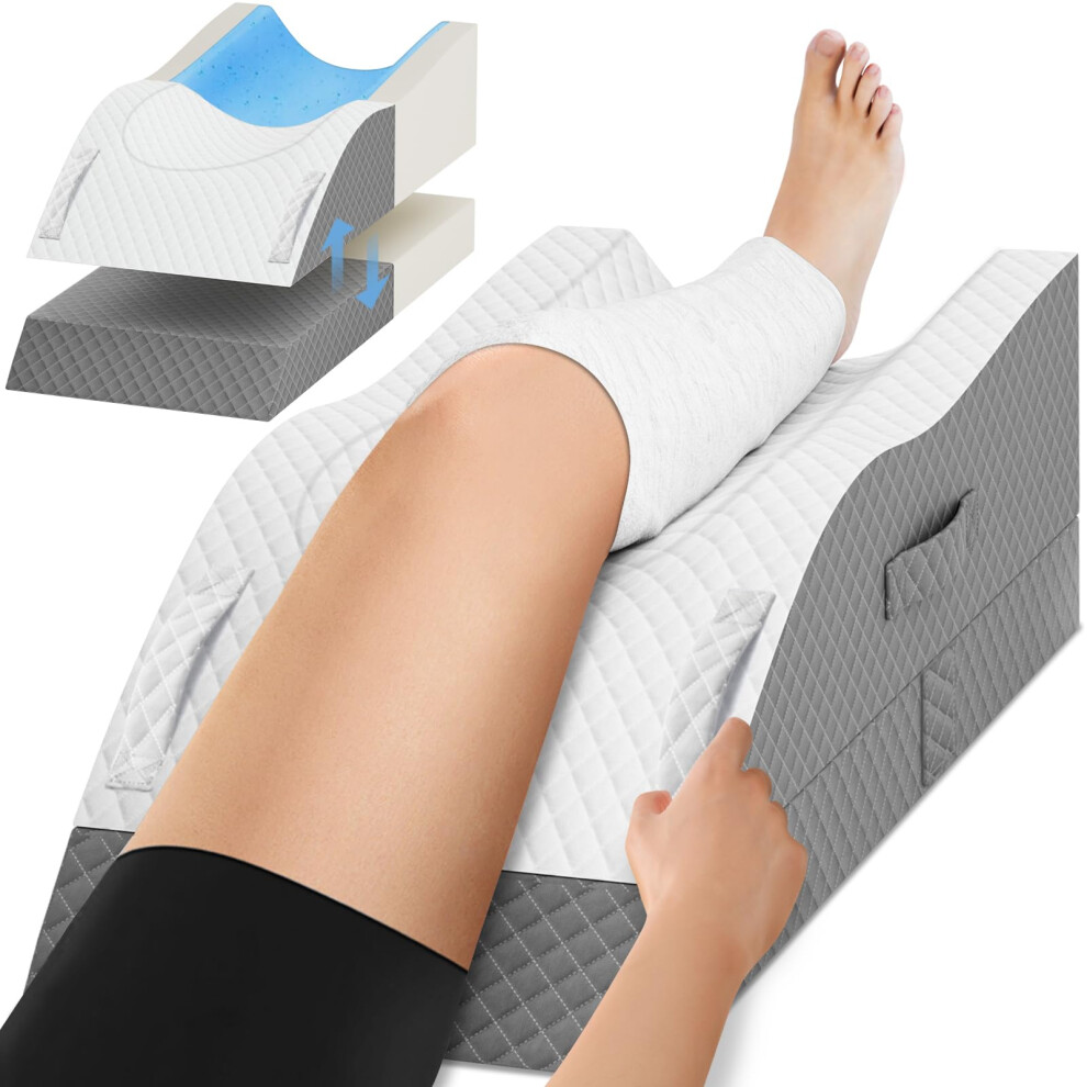 Leg Elevation Pillow for After Surgery Memory Foam Wedge Single Leg Support Grey