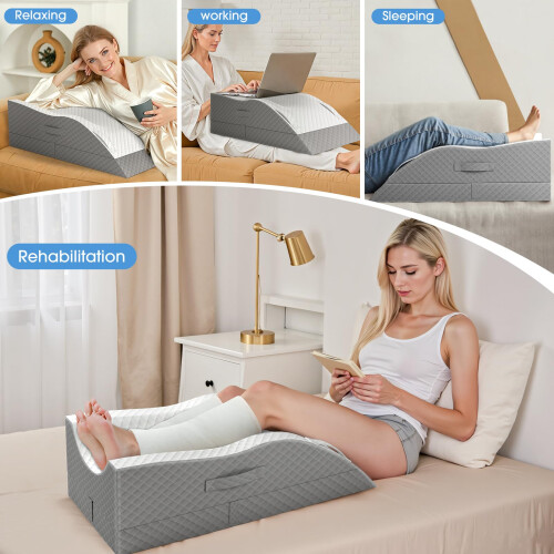 Leg Elevation Pillow for After Surgery Memory Foam Wedge Single Leg Support Grey 2