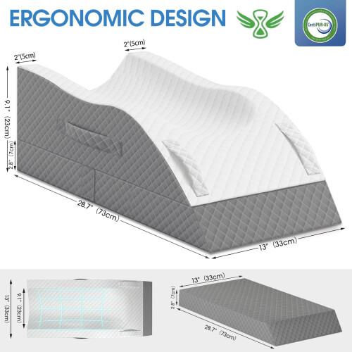 Leg Elevation Pillow for After Surgery Memory Foam Wedge Single Leg Support Grey 1