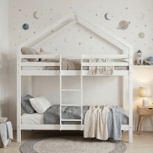 Kirstine 3ft Single Bunk Bed Frame in White - Wooden Kids Bunkbed for Childrens Bedroom - Heavy Duty Solid Wood Sleeper with Ladder & Safety Rails