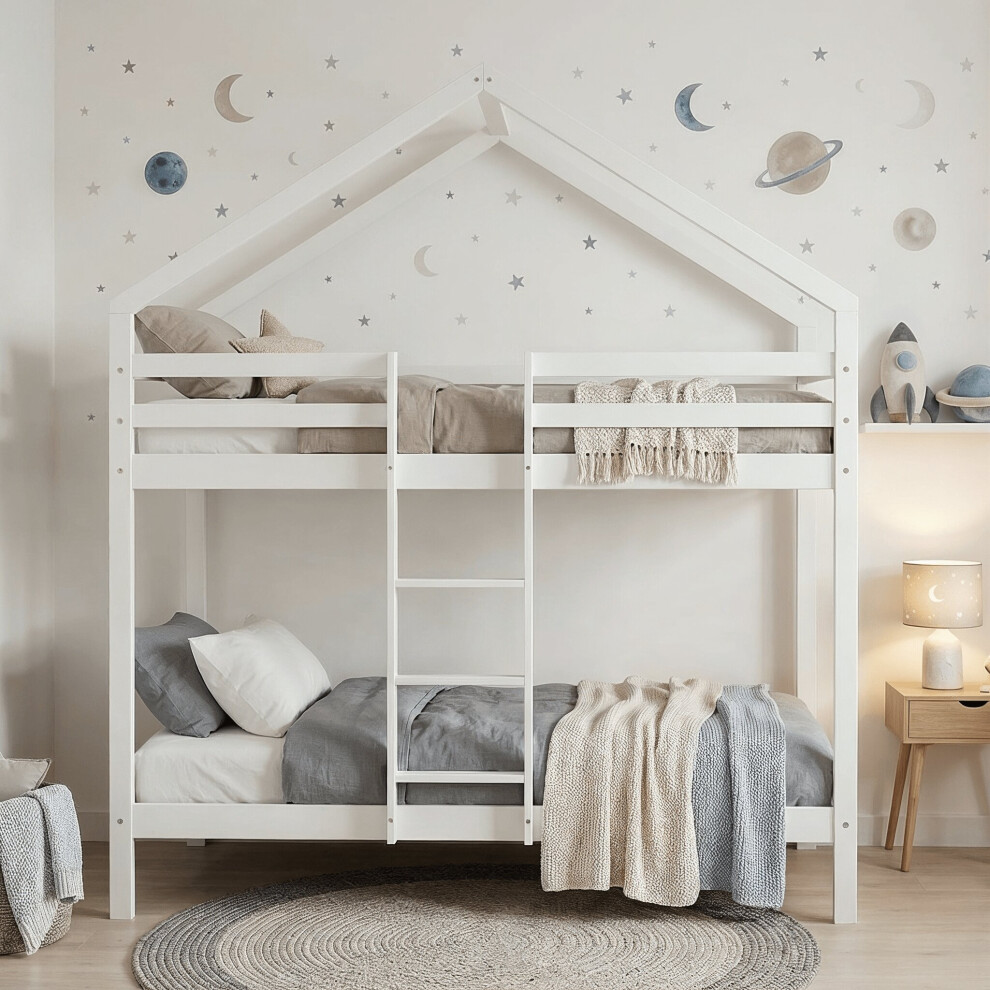Noa And Nani Kirstine 3Ft Single Bunk Bed Frame In - Wooden Kids Bunkbed For Childrens Bedroom - Heavy Duty Solid Wood Sleeper With Ladder & Safety Rails White