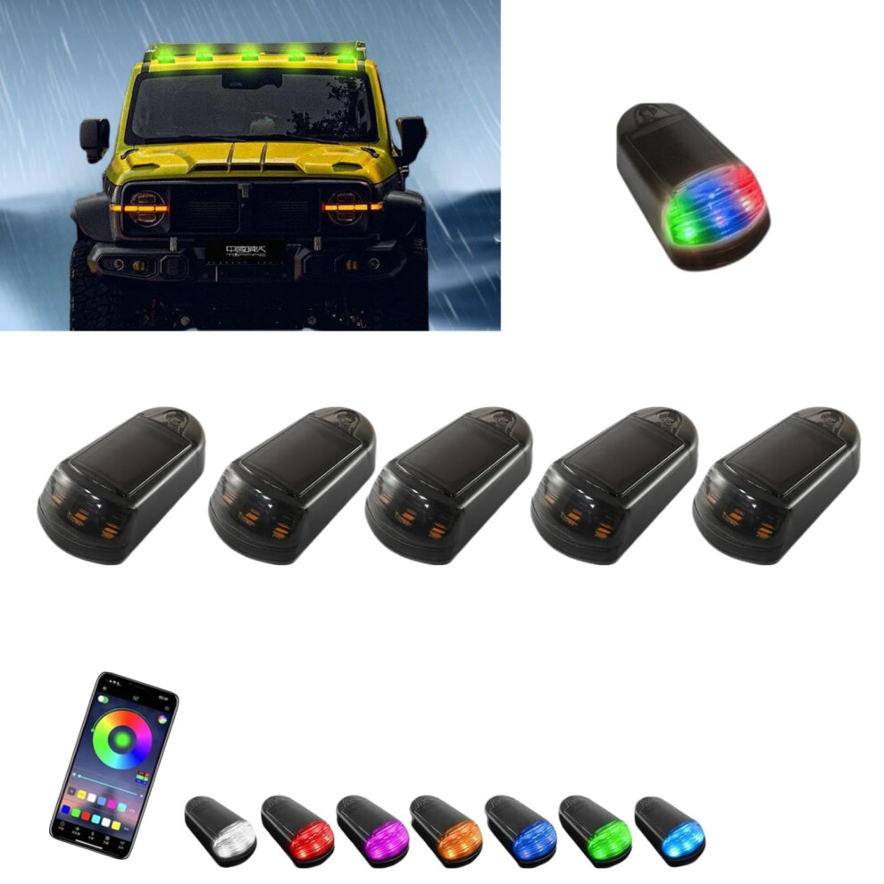 Wireless Solar Powered Truck Cab Roof Lights With Vibration Sensor, 7 Colors, No Drill, 5 Black 9070919788727