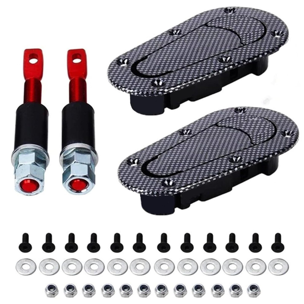Hood Latch Kit With Quick Latch Carbon Fiber Flush Mount Locking Pins Universal Car Fit Black 9070919788765