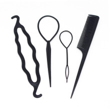 4PCS Hair Styling Tool and Braiding Kit with Ponytail and Bun Maker for All Hair Types