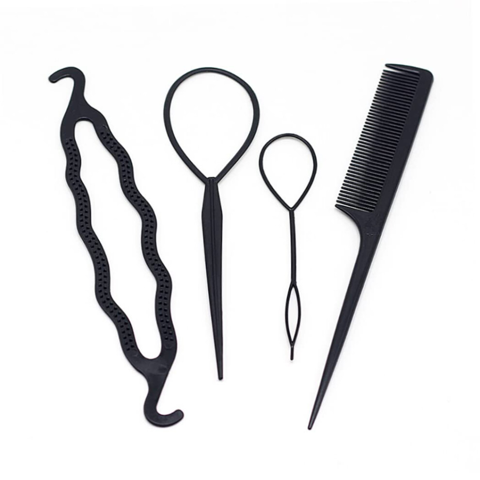 Unisex 4Pcs Hair Styling Tool And Braiding Kit With Ponytail And Bun Maker For All Hair Types