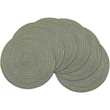 Set Of 6 Green Round Placemat Cotton Woven Placemat Washable Christmas Placemat Heat Resistant , for Wedding Party 38x38cm