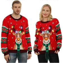 (L,Red)Ugly Christmas Jumper For Women, Men, Led Light-up Christmas Sweater, Unisex Funny Christmas Sweaters, Ugly Christmas Jumper Couple Assorted