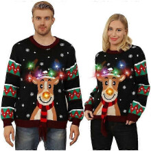 (L,Black)Ugly Christmas Jumper For Women, Men, Led Light-up Christmas Sweater, Unisex Funny Christmas Sweaters, Ugly Christmas Jumper Couple Assorted