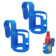 Multipurpose Plastic Cup and Bottle Holder with Detachable Dual Hooks for Bathroom and Kitchen, Blue and Gray