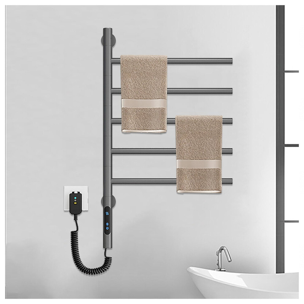 Heated Towel Rack With Timer And Smart Temperature Control, 180 Rotatable Wall Mounted Electric Towel Warmer For Bathroom, White Gray 9099447348951