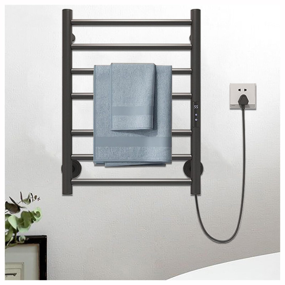 Smart Electric Towel Warmer With Timer And Led Display, Wall Mounted Heated Towel Rack For Bathroom, Black 9099447349217