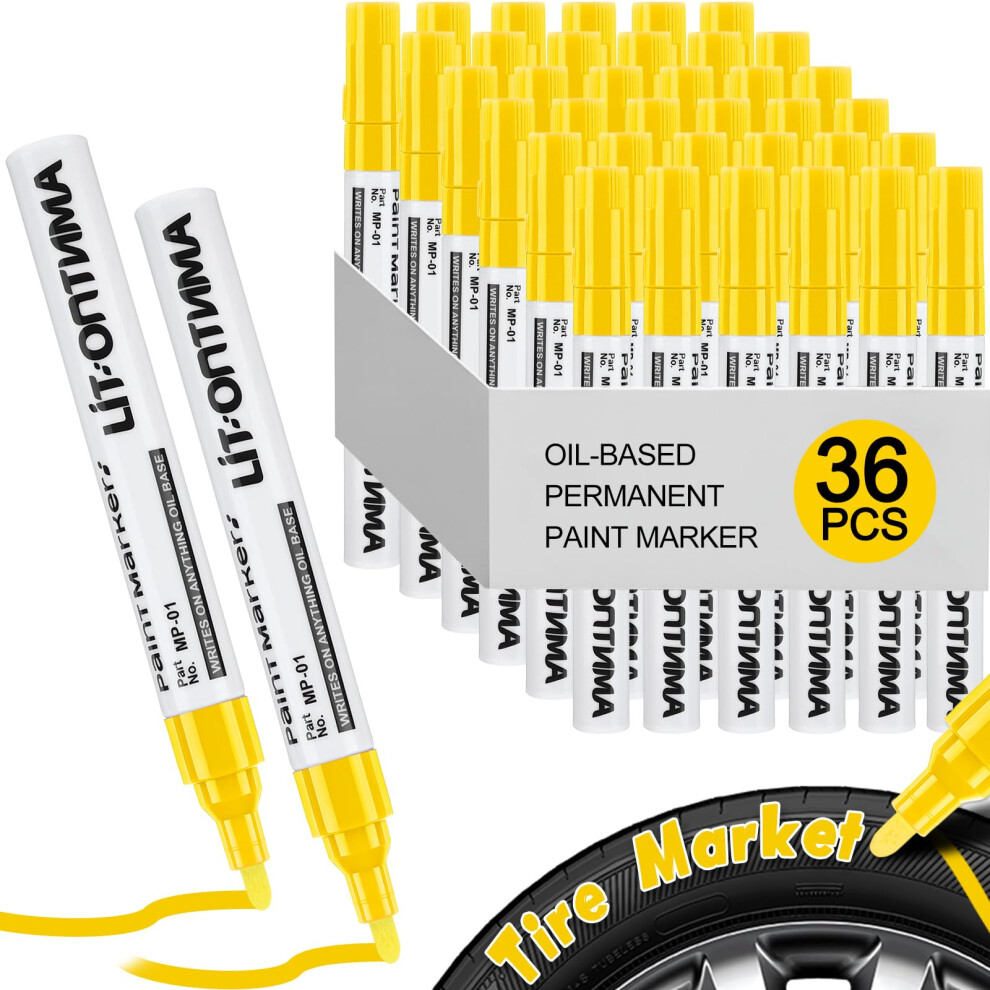 36Pcs Tire Paint Pen Quickdry Waterproof Permanent Marker For Cars Motorcycles Wheels Yellow 9070919789045