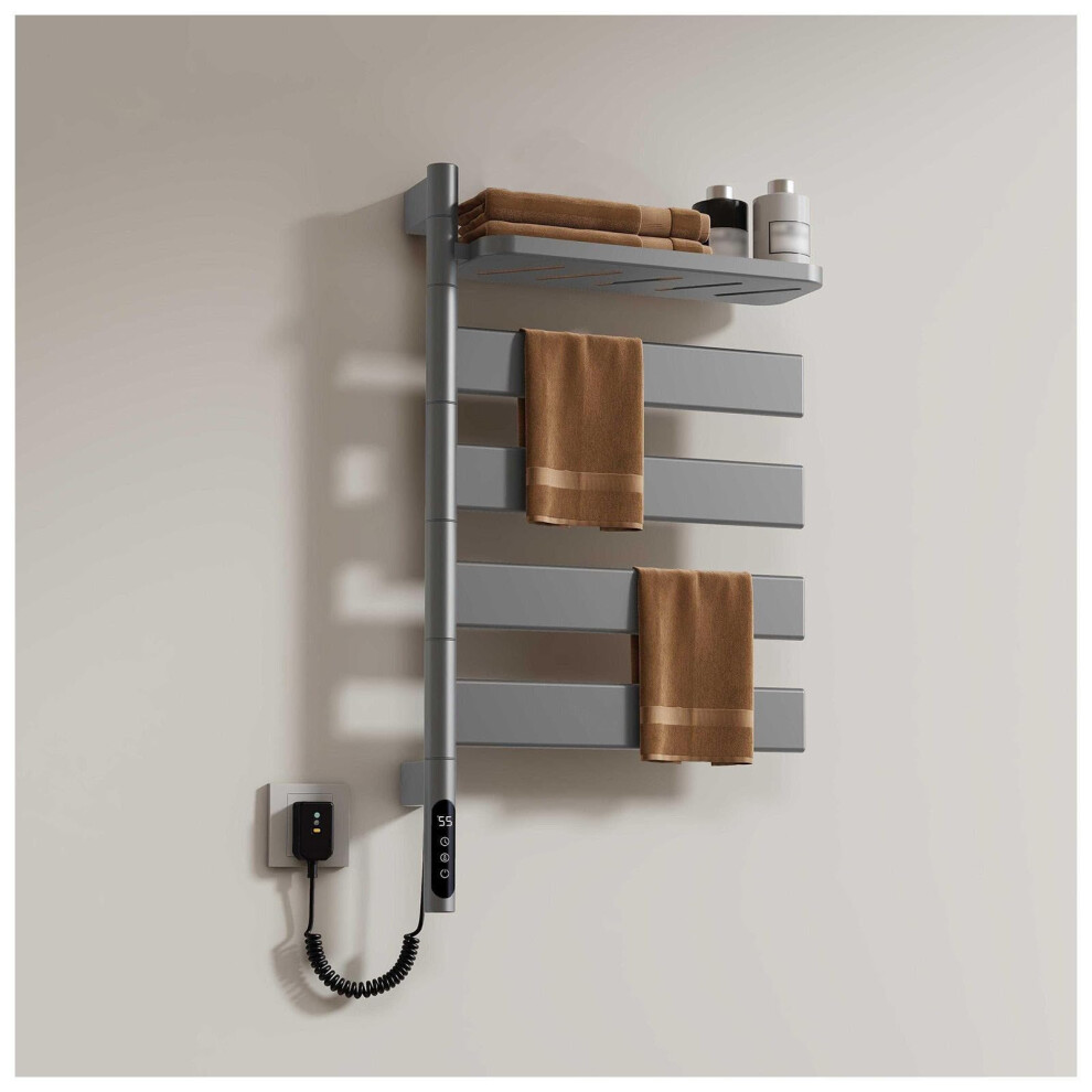 Smart Heated Towel Rack With Timer And Temperature Control, 180 Rotating Electric Towel Warmer For Bathroom, Plugin Or Hardwired, Gray 9099447349361