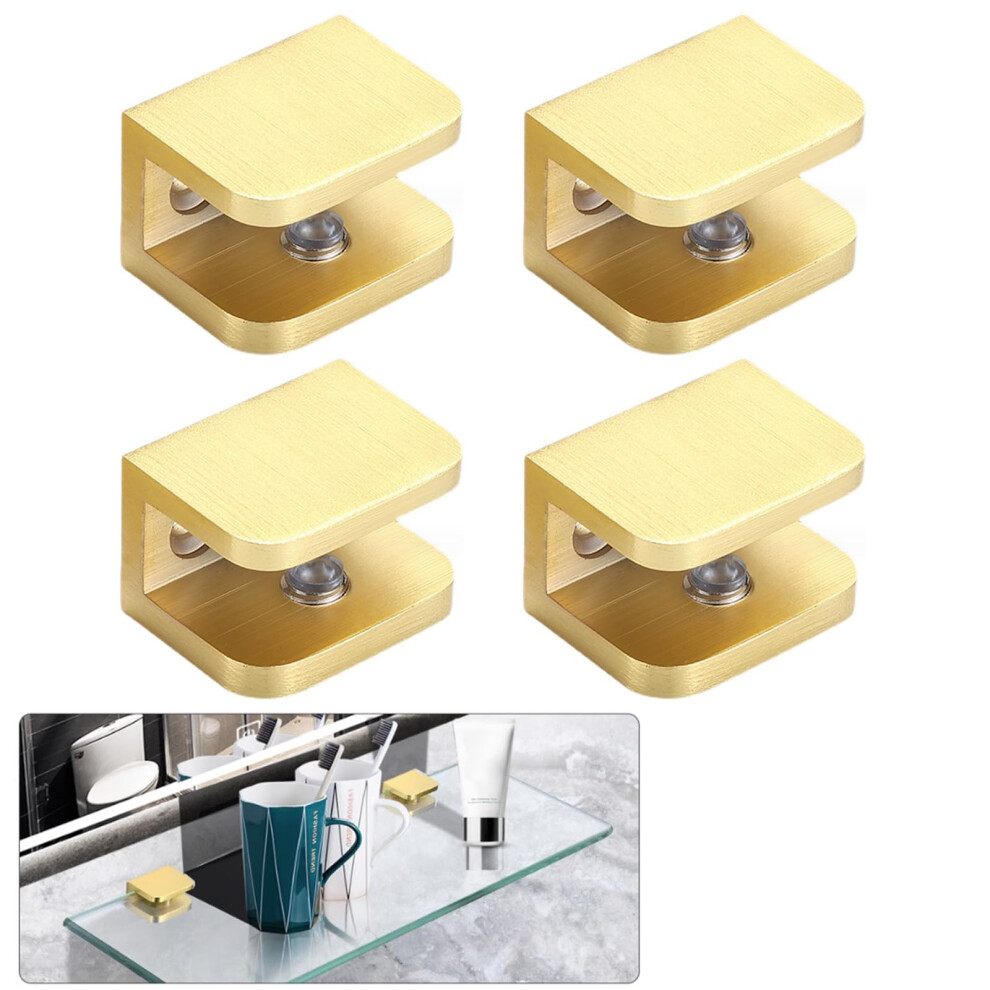 4 Pcs Brass Shower Door Clamp, Nodrill Gold U Clamp For 1012Mm Glass, Rust Resistant 9113335599505