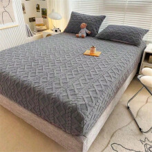 King Size Flannel Quilted Fitted Sheet Gray, Soft Velvet NonSlip Elastic Bed Cover for Winter Warmth
