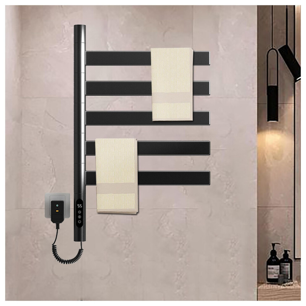 Smart Led Heated Towel Rack With Timer And Temperature Control, 180 Rotatable Electric Towel Warmer For Bathroom, Plugin Or Hardwired, White Black 9099447349446