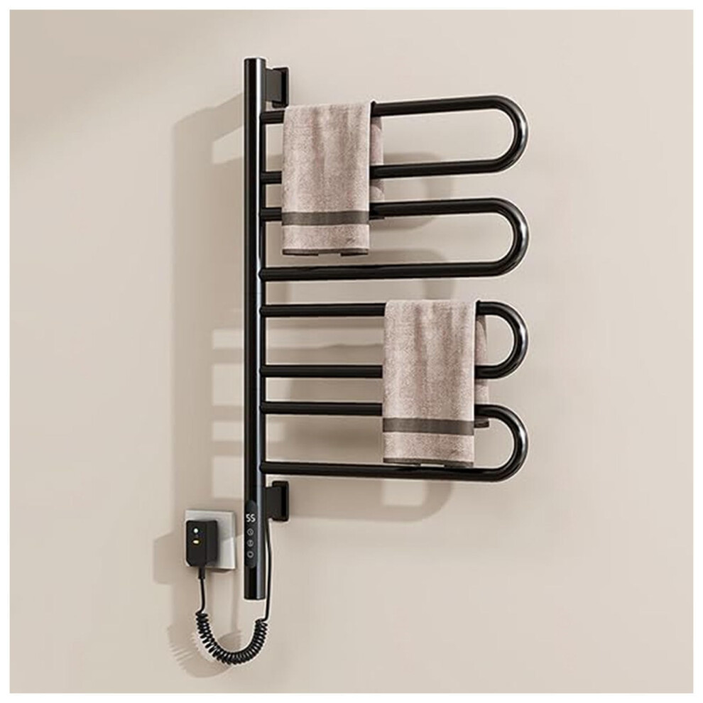 Electric Towel Warmer With Timer And Led Display, 180 Rotatable Heated Towel Rack For Bathroom, Black 9099447349514