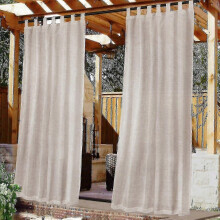 (W132cm x d213cm) Outdoor Linen Sheer Curtains For Patio Waterproof With Detachable Self-stick, Natural