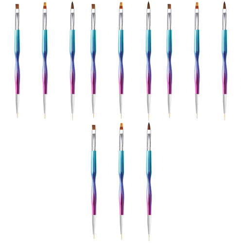 12Pièces Pinceaux Nail Art Double Embout Multi Usage DIY 2