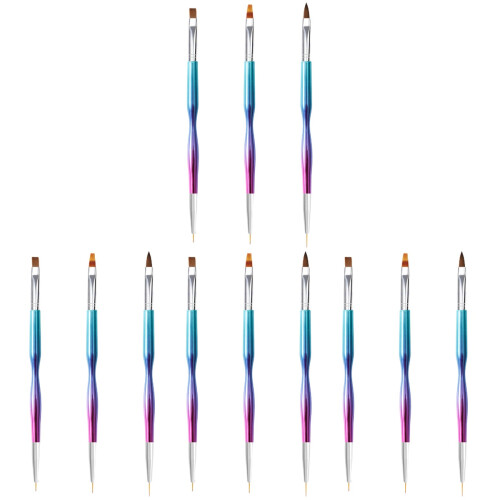 12Pièces Pinceaux Nail Art Double Embout Multi Usage DIY 1