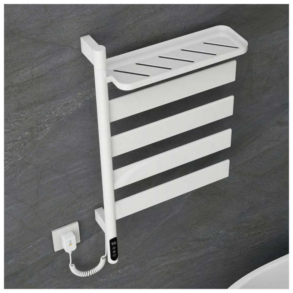 Rotating Heated Towel Rail With Timer And Led Display, Adjustable Temperature Electric Towel Warmer For Bathroom, Black White 9099447349705