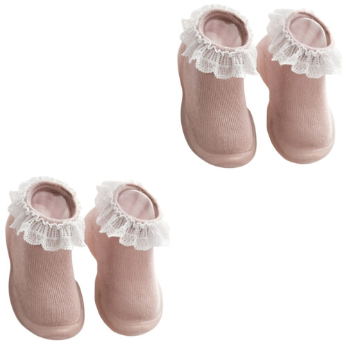 2Paires Bébé Antidérapantes Coton Rose, 2
