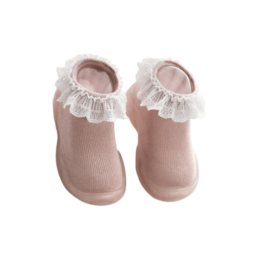 2Paires Bébé Antidérapantes Coton Rose,